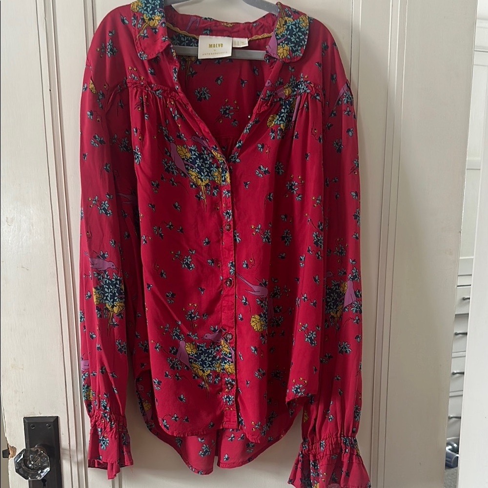 Maeve by Anthro - Deep Pink Floral Blouse